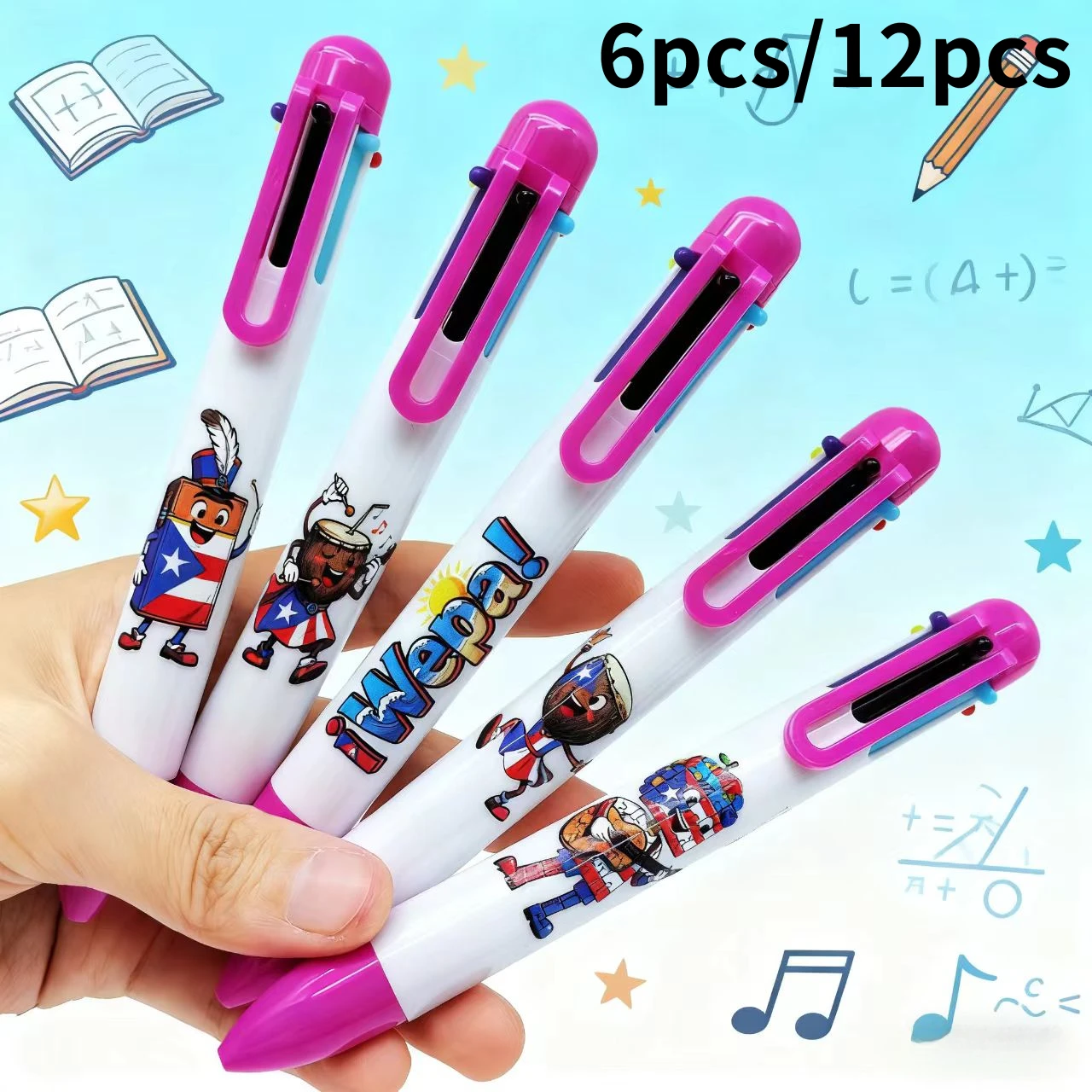 

6pcs/12pcs Puerto Rico series multi-color ballpoint pen six-in-one multi-color switching writing pen stationery