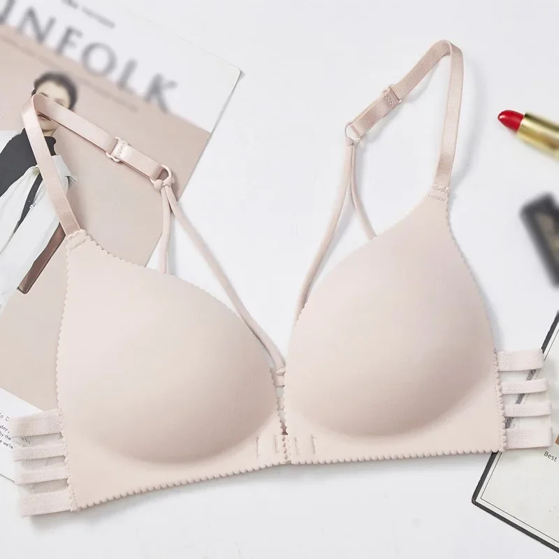 

Женские бюстгальтеры с застежкой спереди, крест-накрест, красивый бюстгальтер с мягкой подкладкой сзади, регулируемое нижнее белье пуш-ап, гладкое нижнее белье, бюстгальтеры