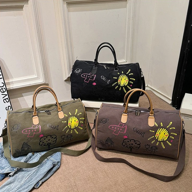 

Casual Sewing Thread Zipper Canvas Travel Tote 2026 High Quality Boho Style Bags for Women Soft Large Capacity Sweet Travel Bags