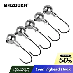 Bazooka-chumbo cabeça gancho Jig Jighead, Crank Fishing Lure, Worm Rig, Weedless, Soft Bass, Pike, isca de inverno, bola Worm, 1g, 2g, 5g, 7g, 10g, 14g, 20g, 25g, 28g