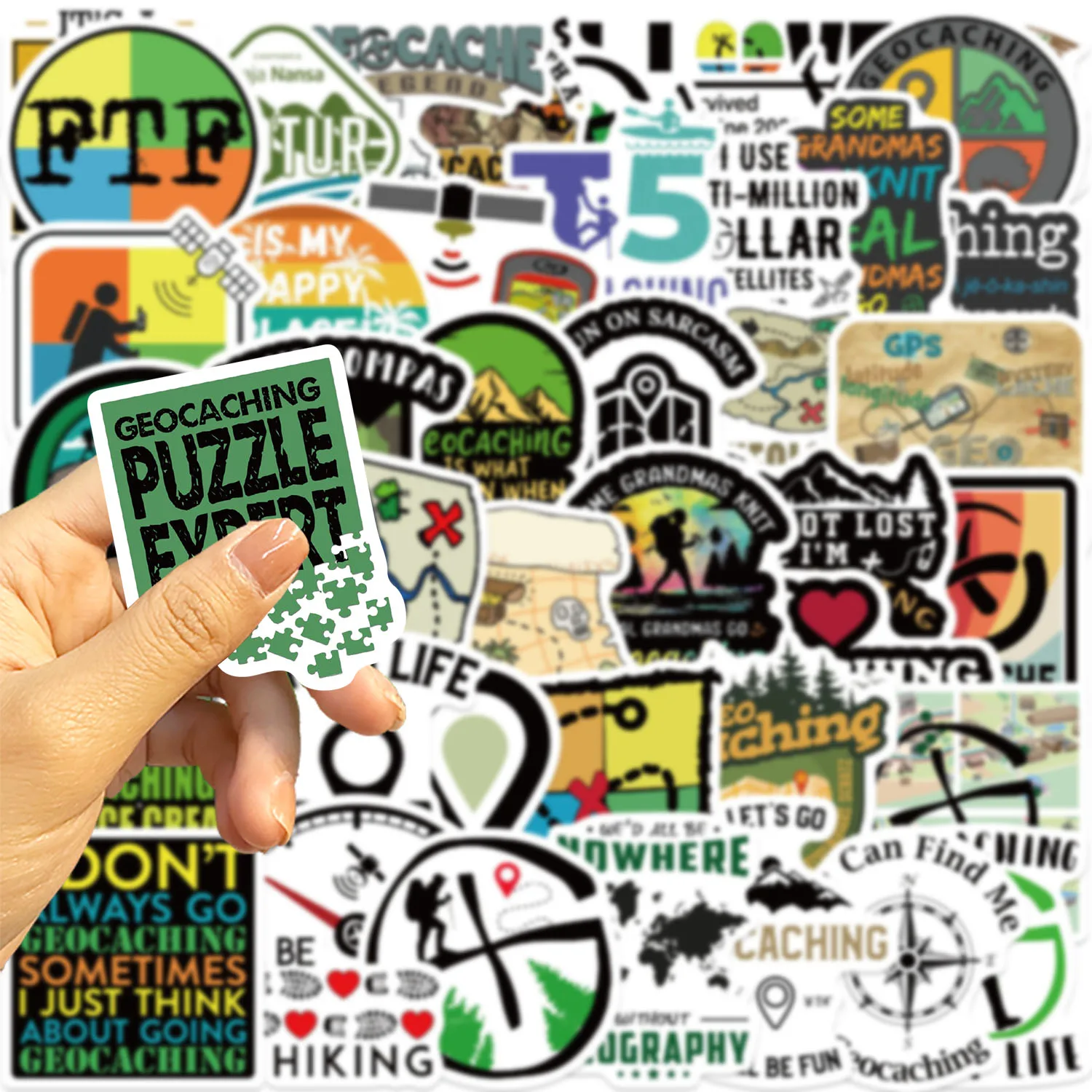 50PCS Fun Cartoon Geocaching Stickers Scrapbooking Collage Material Phone Cases Guitar Notebooks DIY Decorative