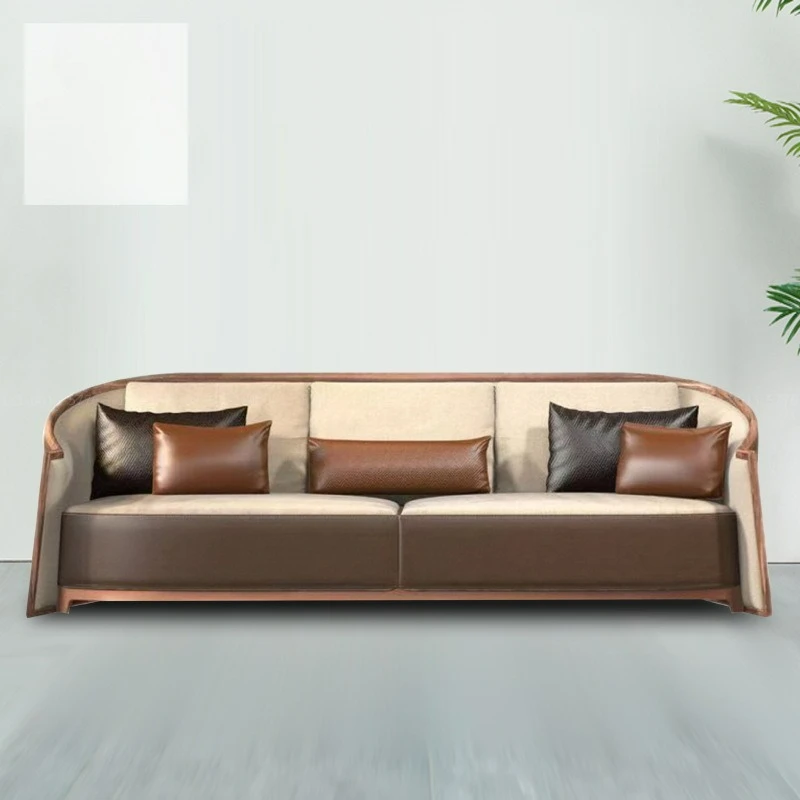 

Customizable Modern Simple Leather Cloth Combination Sofa Villa Club Office Solid Wood Furniture
