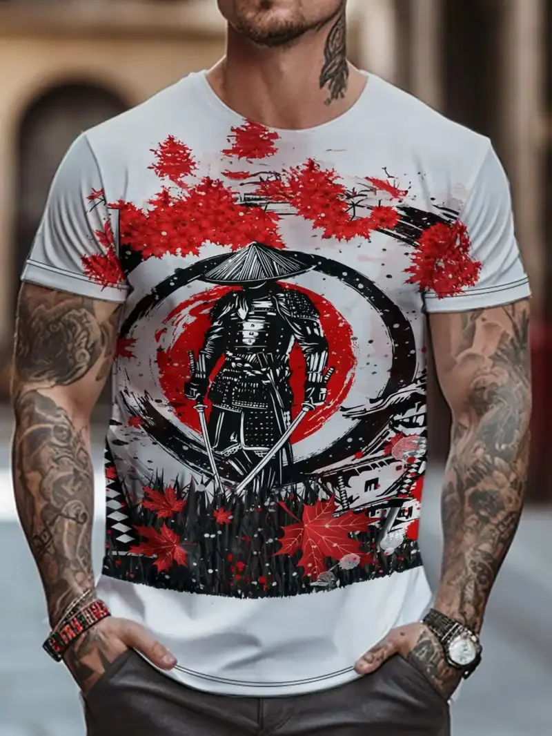 

Мужская футболка с коротким рукавом и 3d самурайским принтом, летняя повседневная футболка, красивая модная мужская одежда, свободные футболки большого размера с короткими рукавами
