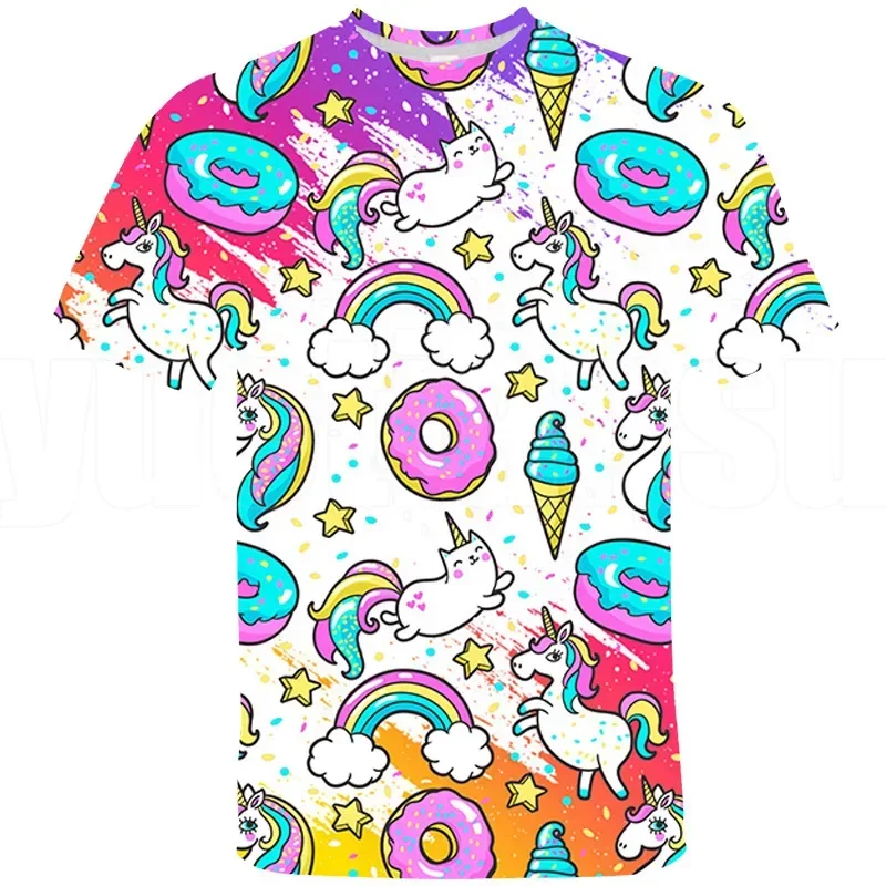 Koszulka męska plus size z tęczowym jednorożcem 3D, różowa koszulka, top, koszulki damskie z jednorożcem, koszulki anime dla dzieci i młodzieży, streetwear plus size