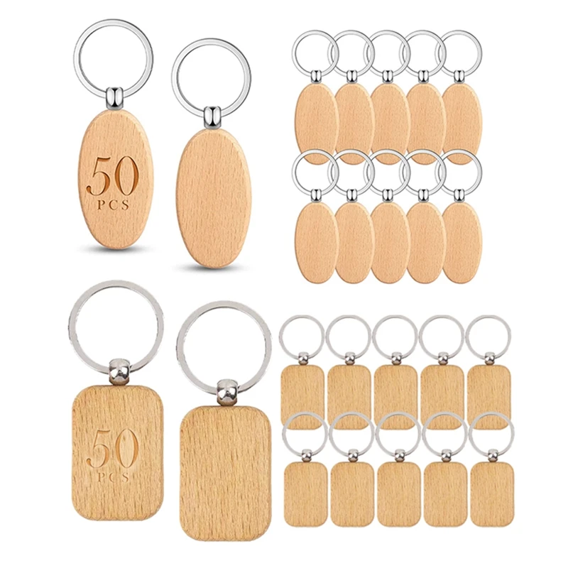 

100Piece Wooden Blanks Wood Key Chain Blanks Wooden Key Ring Key Tag For DIY Crafts(Oval+Rectangle)