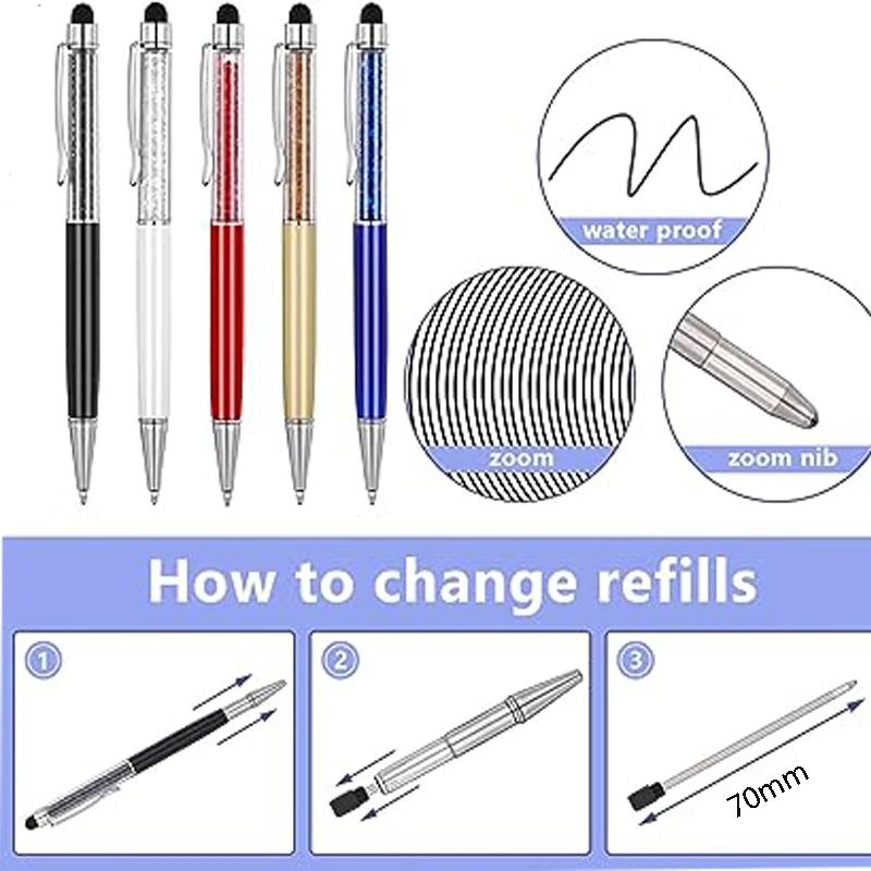 10/30/50pcs metal rolling ballpoint pen refill 70mm length crystal pen replacement metal refill suitable for various occasions