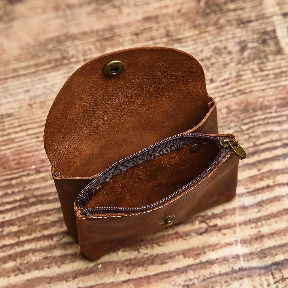 NUPUGOO Monedero Retro de cuero genuino, billetera doble para hombre, tarjetero pequeño, monedero Universal para llaves y hombres