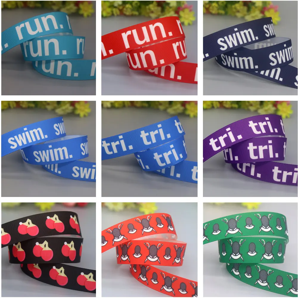 DHK 50yards Run Swim Tri Table Tennis and Fencing Printed Grosgrain Ribbon Accessories Decoration Collar DIY Sewing S2580