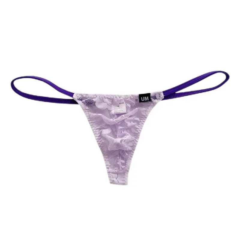 Men Low Waist Lace Transparent Thongs Ultra Thin U Bulge Pouch Sexy T Back G String Sissy Underwear