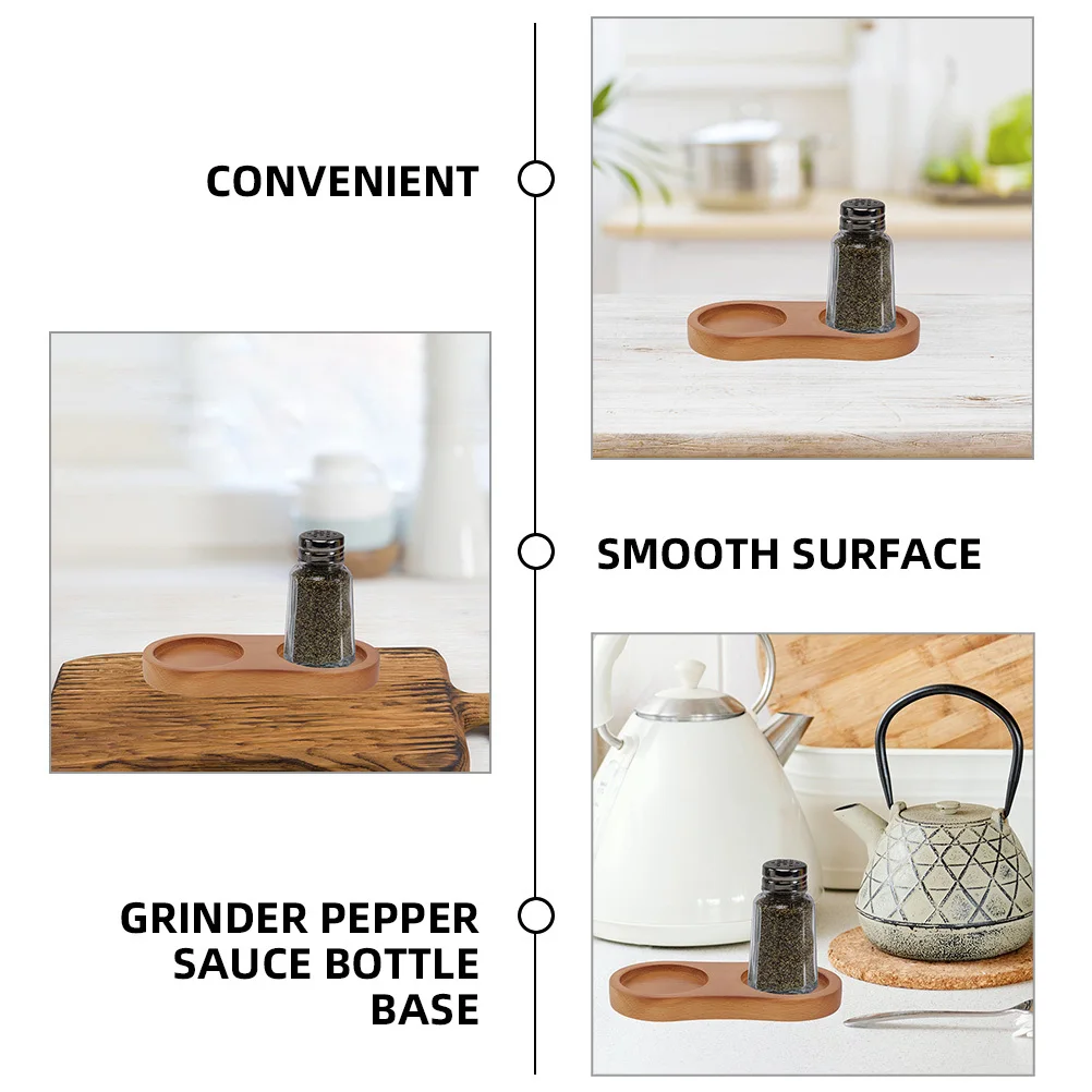 

2Pcs Pepper Sauce Bottle Base Wooden Tray Multi-Functional Kitchen Condiment Holder Easy Clean Stable Salt and Pepper Tray