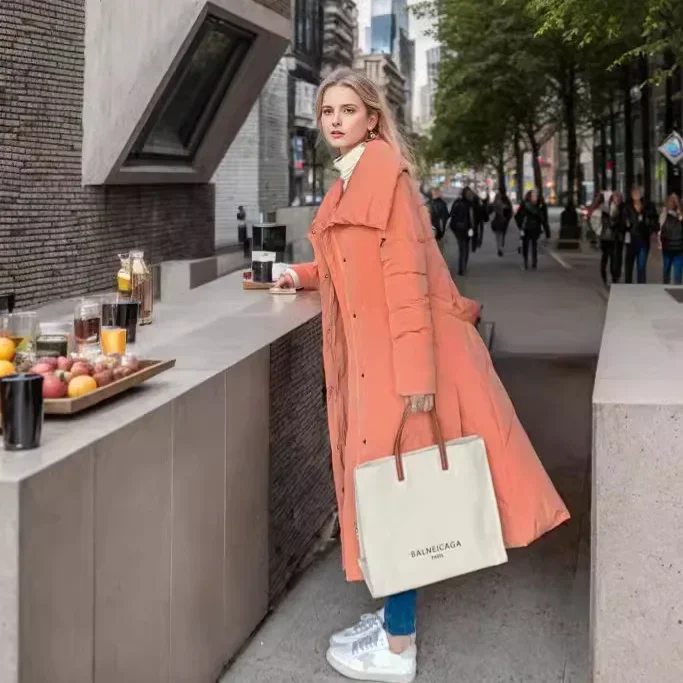 Women's New  Winter Long Jacket Female Large Lapel Knee Length Cotton Jacket Women Pure Color Thicken Warm Parkas Women's Jacket