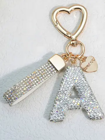Shining Diamond Inlay 26 English Initial letter Key Chain Car High-end Key Ring Lady Bag Delicate Pendant Thanksgiving Gifts
