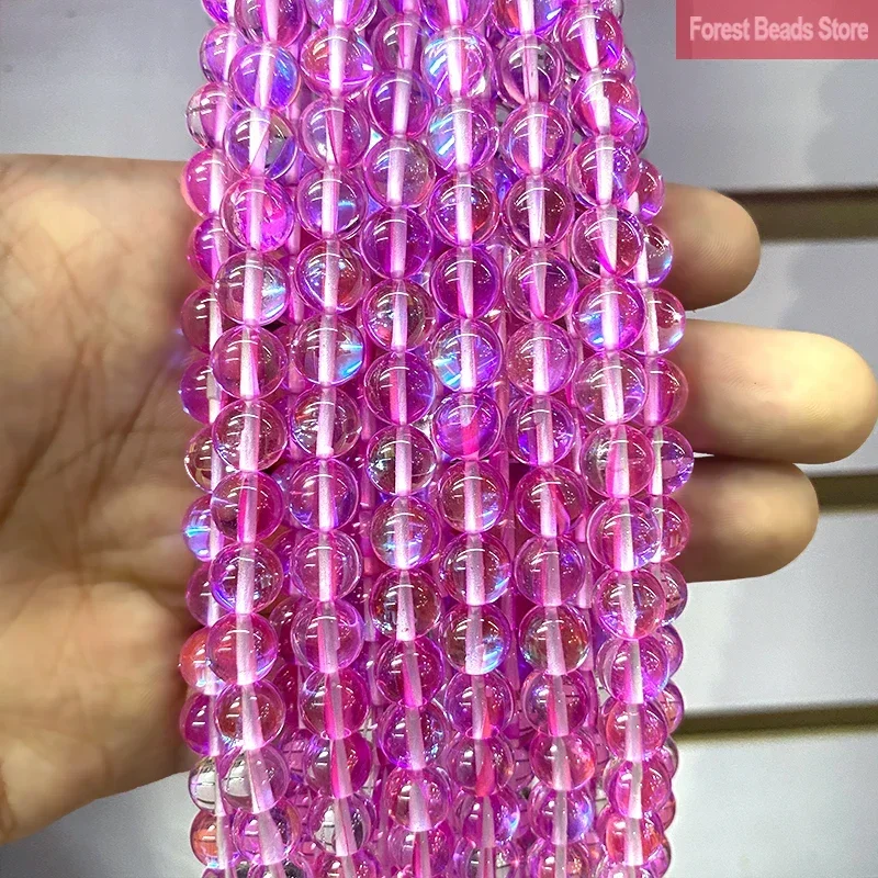 

Smooth Rose Pink Austria Crystal Round Beads Glitter Moon Stone for Jewelry Making DIY Bracelet Necklace 15" Strand 6 8 10 12MM