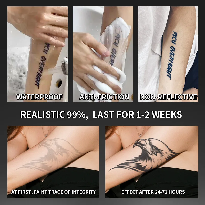 Tattoo Sticker Temporary Tattoo Herbal Juice Waterproof Long Lasting Eagle Pattern Body Art for Men Women Leg Arm