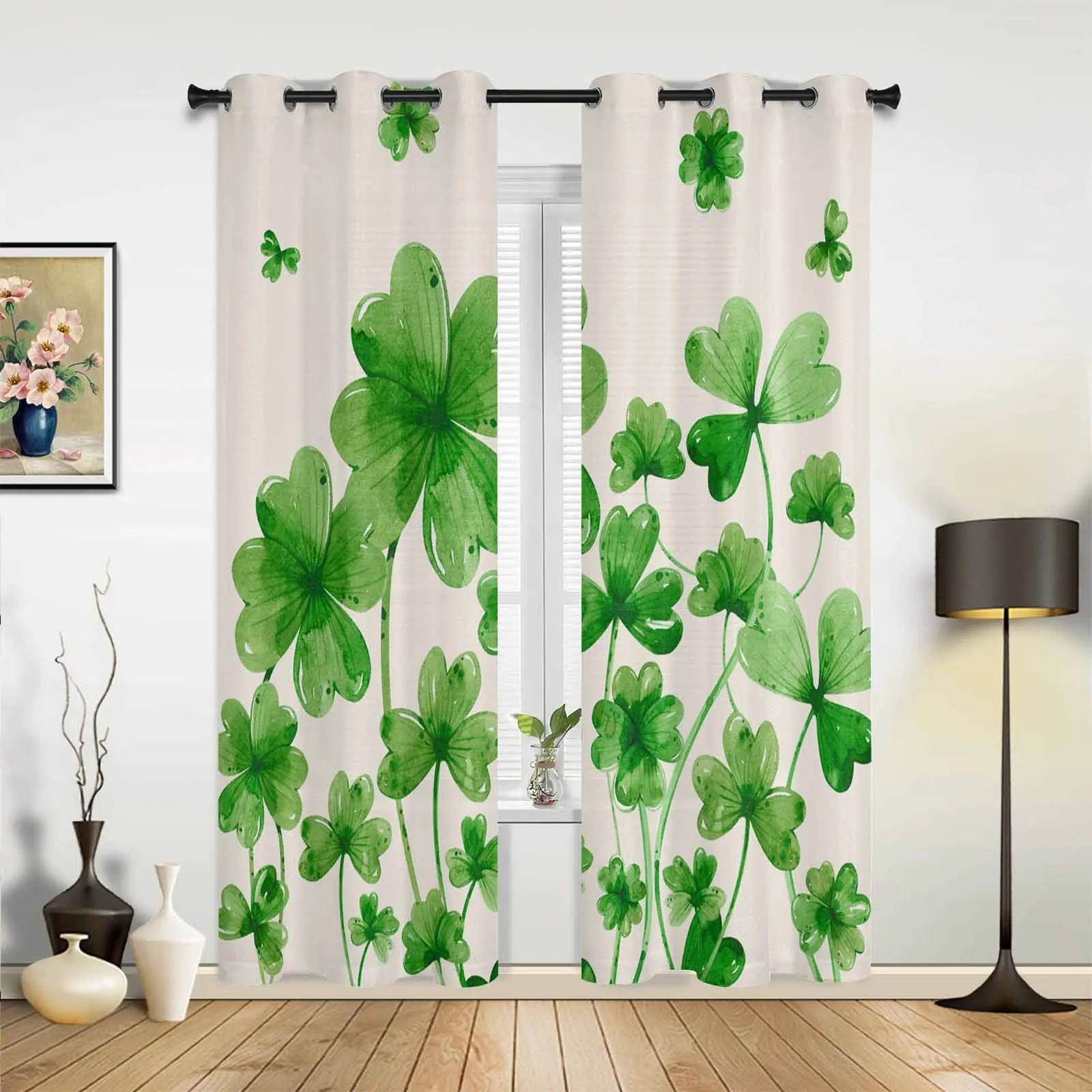 St. Patrick'S Day Clover Plants Modern Window Curtains for Living Room Bedroom Curtain Home Decor Balcony Drapes