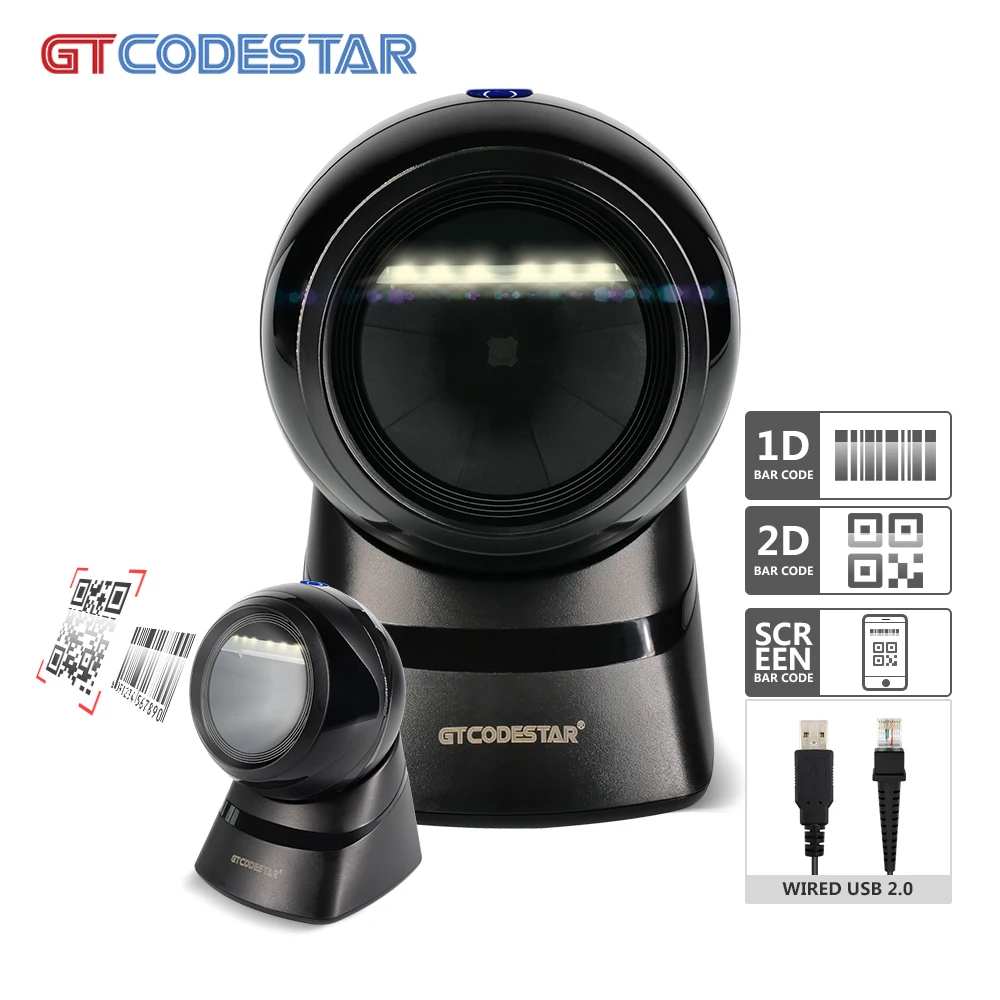 GTCODESTAR GT-9120 High Quality Desktop 1D 2D Barcode Scanner Automatic Scan Pos Payment QR Code Reader