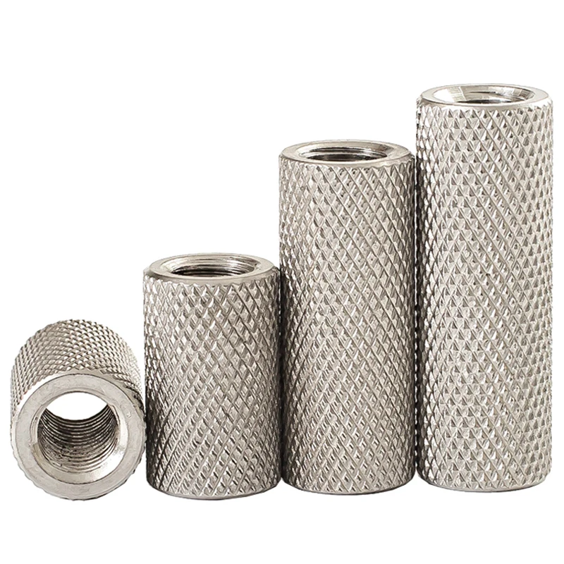 1~5Pcs M3 M4 M5 M6 M8M10M12M16 304 Stainless Steel Extended Cylindrical Flat Head Knurled Hand Screw Nut Mesh Nut Adjustment Nut