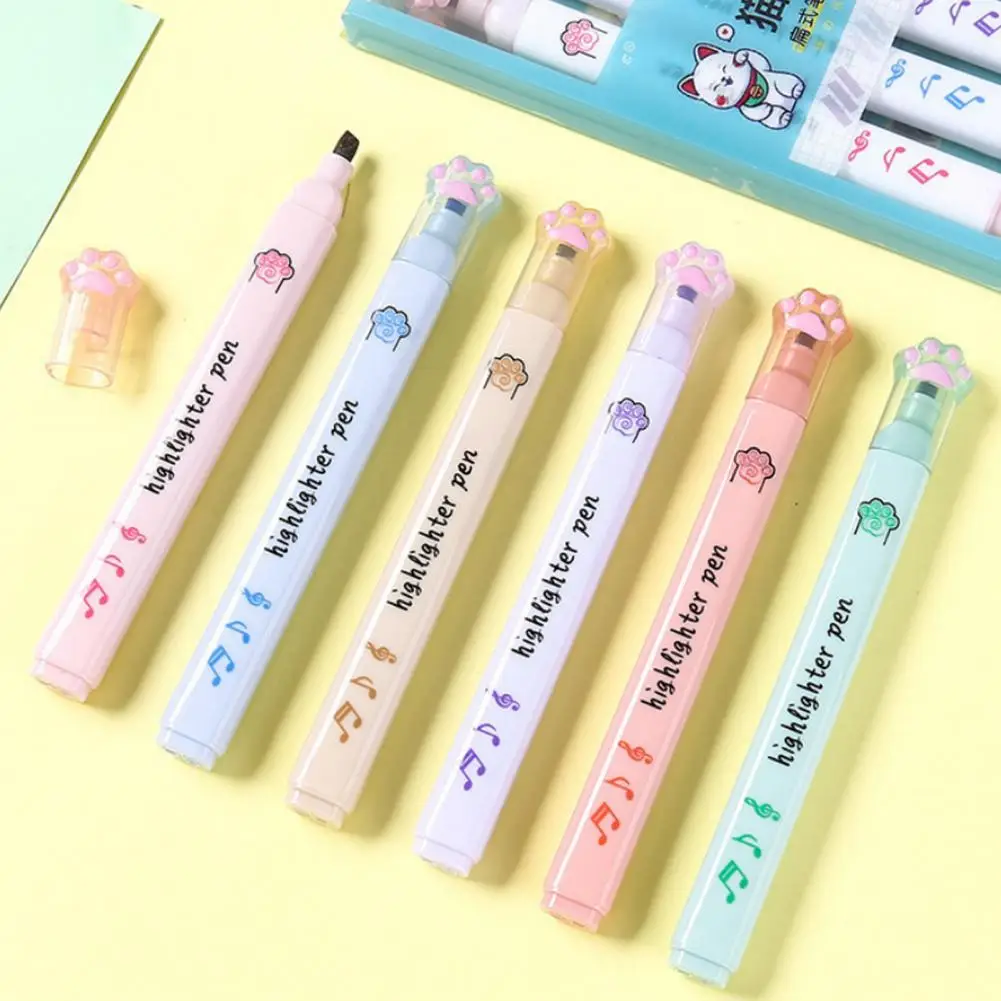 

Cat Paw Highlighters 6-piece Cat Paw Highlighter Set for Kids Students Chisel Tip Fluorescent Marker Pens for School Office