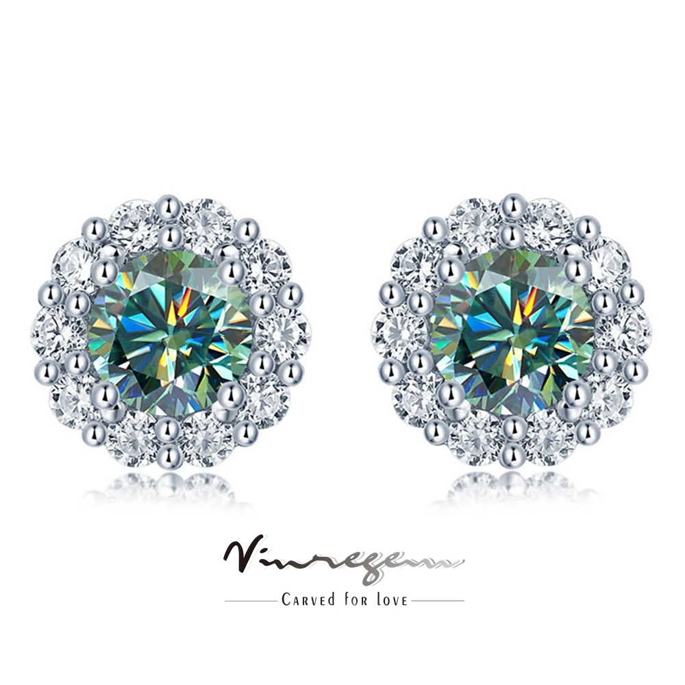 

Vinregem GRA 3EX VVS1 Round Cut 5-6.5 MM 0.5-1CT Real Moissanite Diamonds Gemstone Ear Stud Earrings 925 Sterling Silver Jewelry