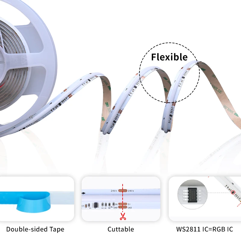 SPI COB RGBIC LED Strip Light Pixel WS2811 Addressable 720LEDs Dream Color WS2812B Flexible Dimmable FOB Lights RA90 DC12V 24V