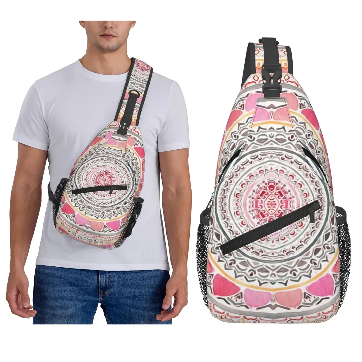 

Пастельная богемная нагрудная сумка с мандалом, мужской рюкзак через плечо, нагрудная сумка, дорожный походный рюкзак, сумка на плечо