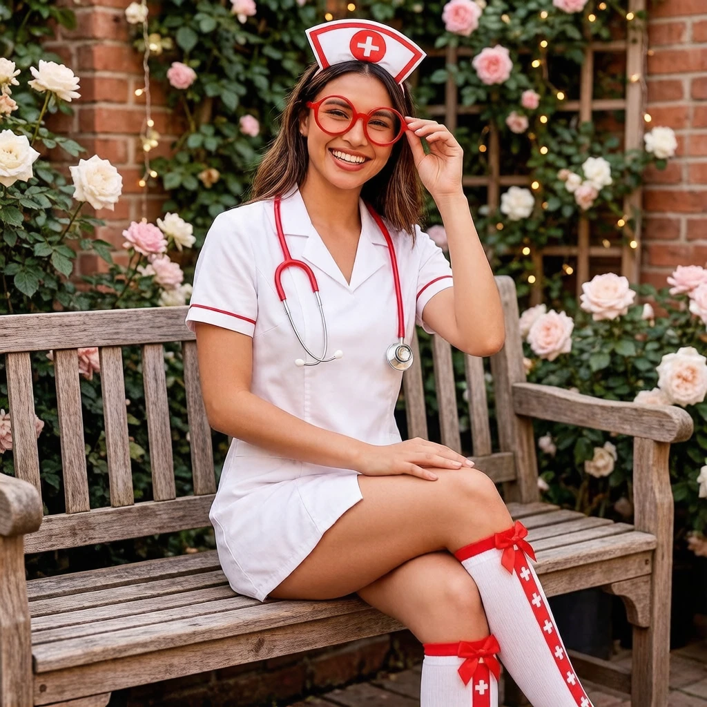 4Pcs Dark Nurse Costume Set, realistic medical themed outfit with atmospheric design, perfect for Halloween party cosplay 3