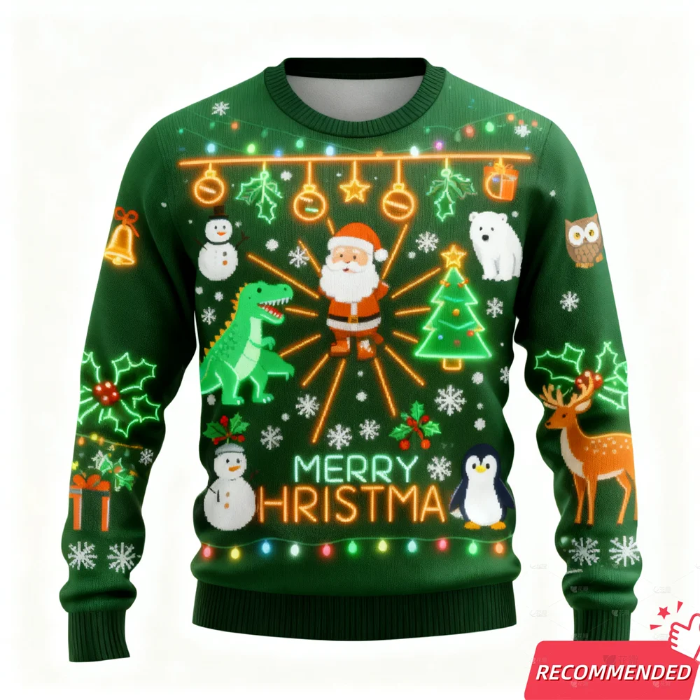 جديد سترة عيد الميلاد القبيحة للنساء الملابس 2025 مضحك وهمية أضواء النيون عيد الميلاد ضوء القبيح البلوز حفلة الهيب هوب للجنسين القمم