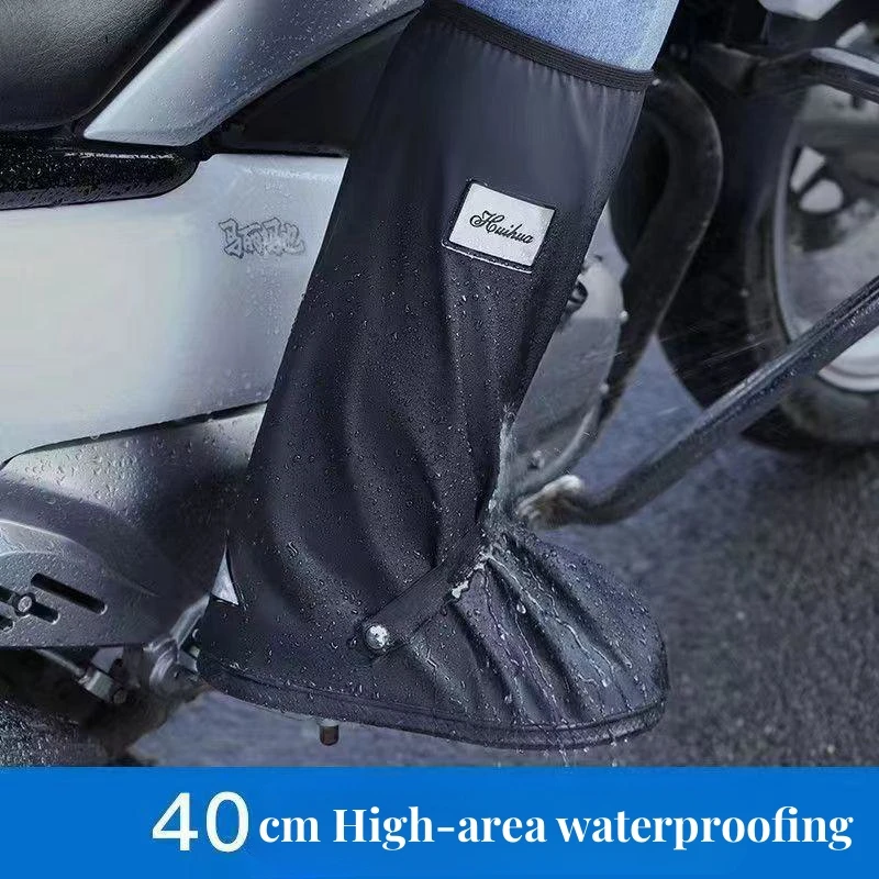 Unisex Reusable Rain Boot Shoe Cover Black Waterproof High Top Shoes Dust Covers for Motorcycle Bike Rain Cover Men Women