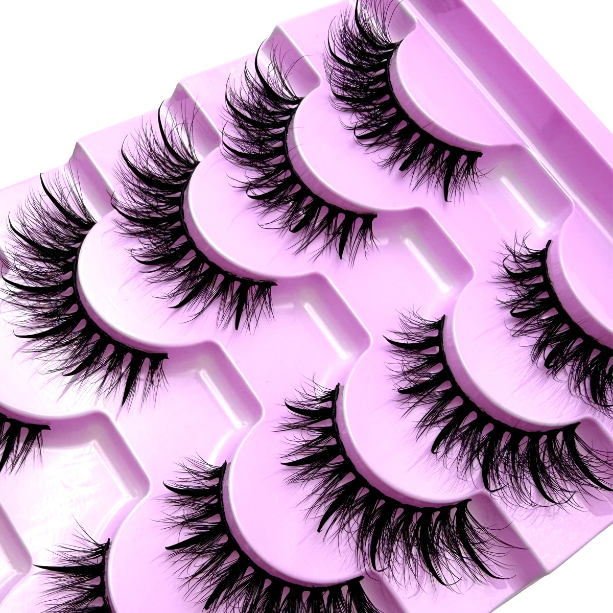 Neue 7 Paar Manga-Wimpern, natürliche Faux-Mink-Wimpern, spitz zulaufend, dicht, natürlich, volle Streifenwimpern, neue Make-up-Wimpern, flauschige Mink-Wimpern – Detail 4