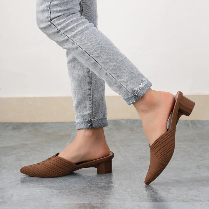 Women Slipper Pointed Closed Toe Mules Summer Beach heeled Shoes Muller Jelly Shoes Blue Shoes Slipper 2025 New Fashion Slipper