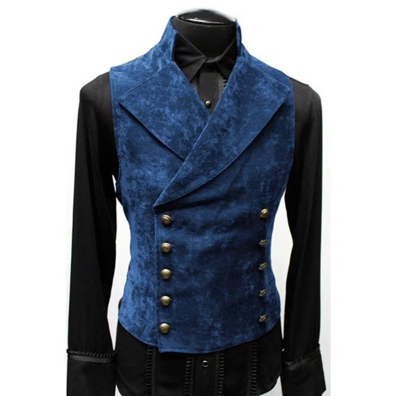 Mens Suede Suit Vest Slim Double Breasted Medieval Steampunk Banquet Waistcoat Fashion Mens Costume