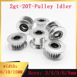 2GT 20T synchronous wheel idler with/without tooth aperture 3/4/5/6/8mm belt width 6/9/10/15mm with bearings for 3D printer