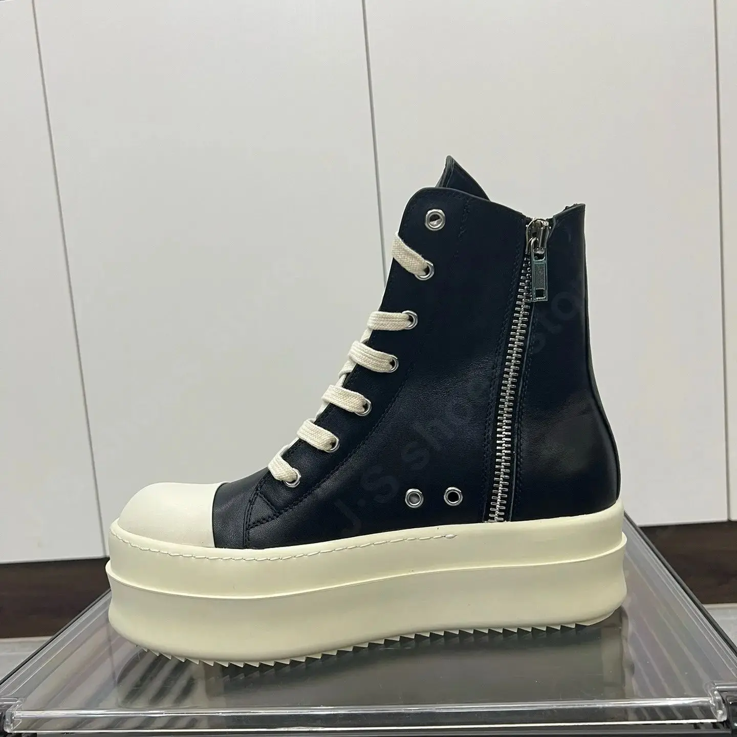 

Ricks Men Shoe Ankle Boot Women Sneaker Owens High Top Casual Shoes Zip Lace Up 6cm Thick Sole Shoe Black Leather Sneakers Boots