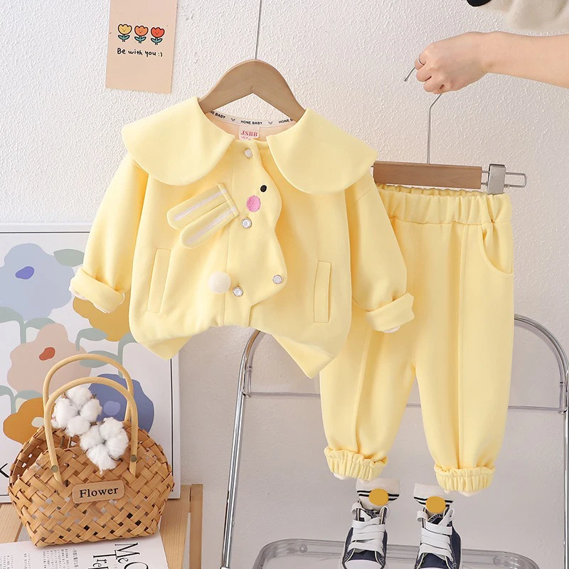 Spring Children Clothing Sets Baby Girls Cartoon Rabbit Coat Pants 2 Piece Suit Infant Casual Sportswear Kids Clothes Outfits