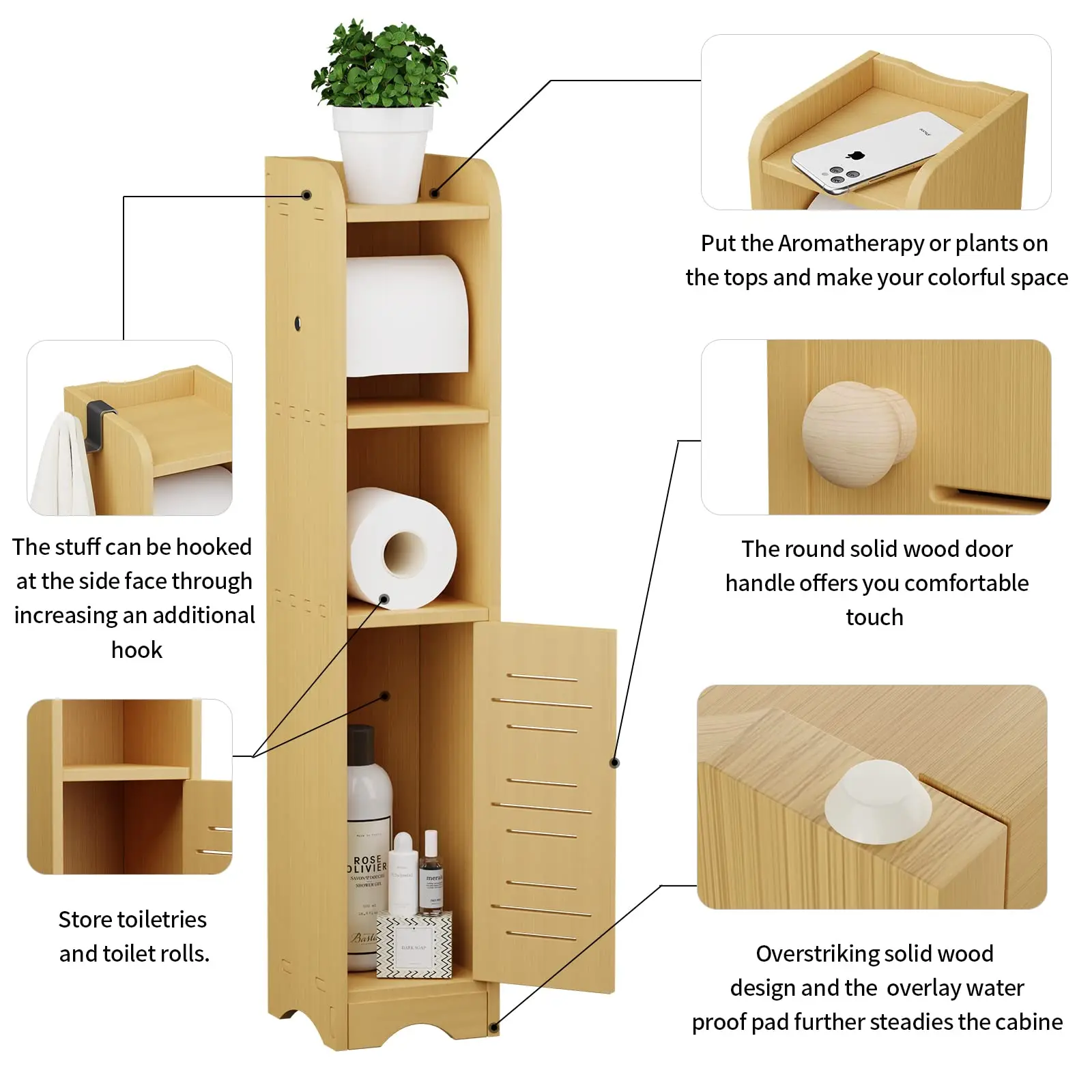 4 layer durable small bathroom storage cabinet bamboo floor