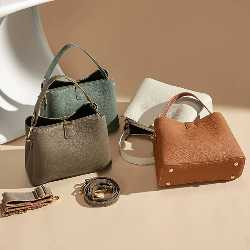 Retro bucket bag women's fashionable handbag large capacity new single shoulder crossbody bag Soft Leather multi-color wallet