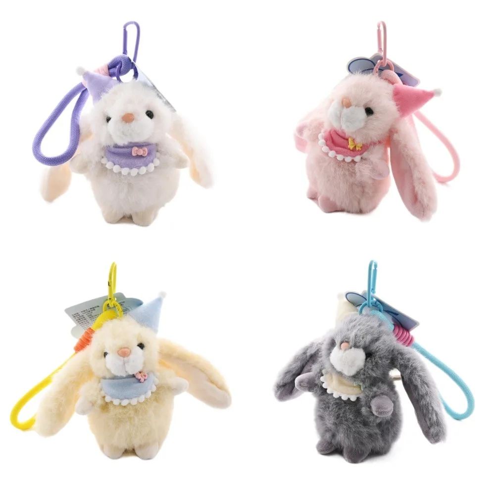 Kawaii dos desenhos animados chapéu coelho chaveiro elefante fofo macio pelúcia boneca pingente brinquedos de pelúcia animal carro chaveiro presente de ano novo