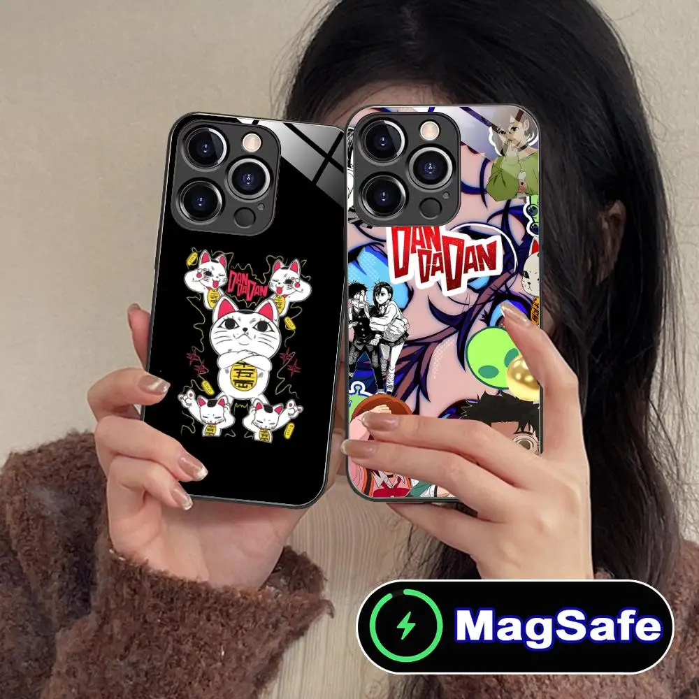 

Чехол для мобильного телефона Dandadan для iPhone 16, 15, 14, 13, 12, 11 Pro Max Plus Mini MagSafe, стеклянный цветной чехол для смартфона с принтом