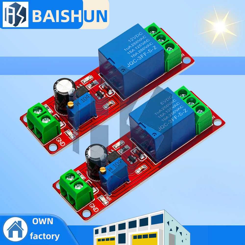 NE555 Timer Delay Relay Module - Adjustable 0~10S Time Delay, DC 5V/12V Compatible, Precision Timing Control  relay shield 0~10S
