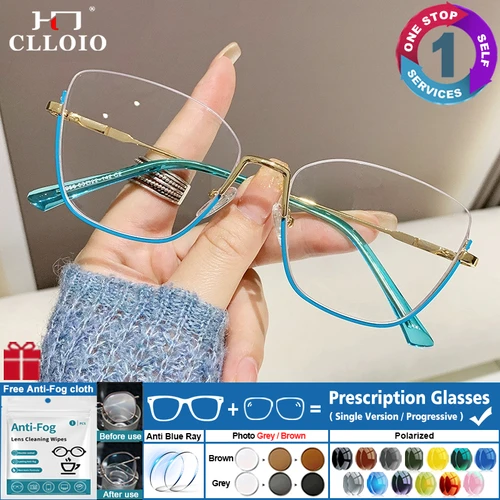 Imagen 1 del producto CLLOIO, gafas para miopía con montura de ojo de gato a la moda, gafas fotocromáticas personalizadas para mujer, gafas de lectura progresivas