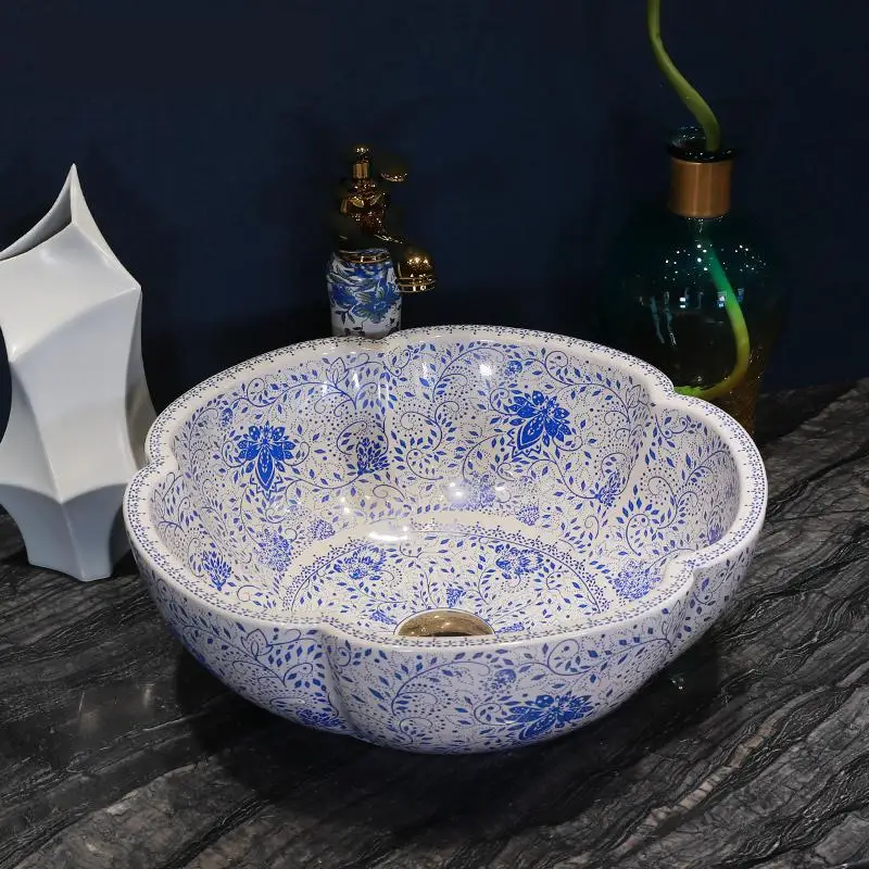 

Artistic Handmade Europe Vintage Lavabo Washbasin Ceramic Bathroom Sink Art Counter Top ceramic art basins bathroom sinks blue