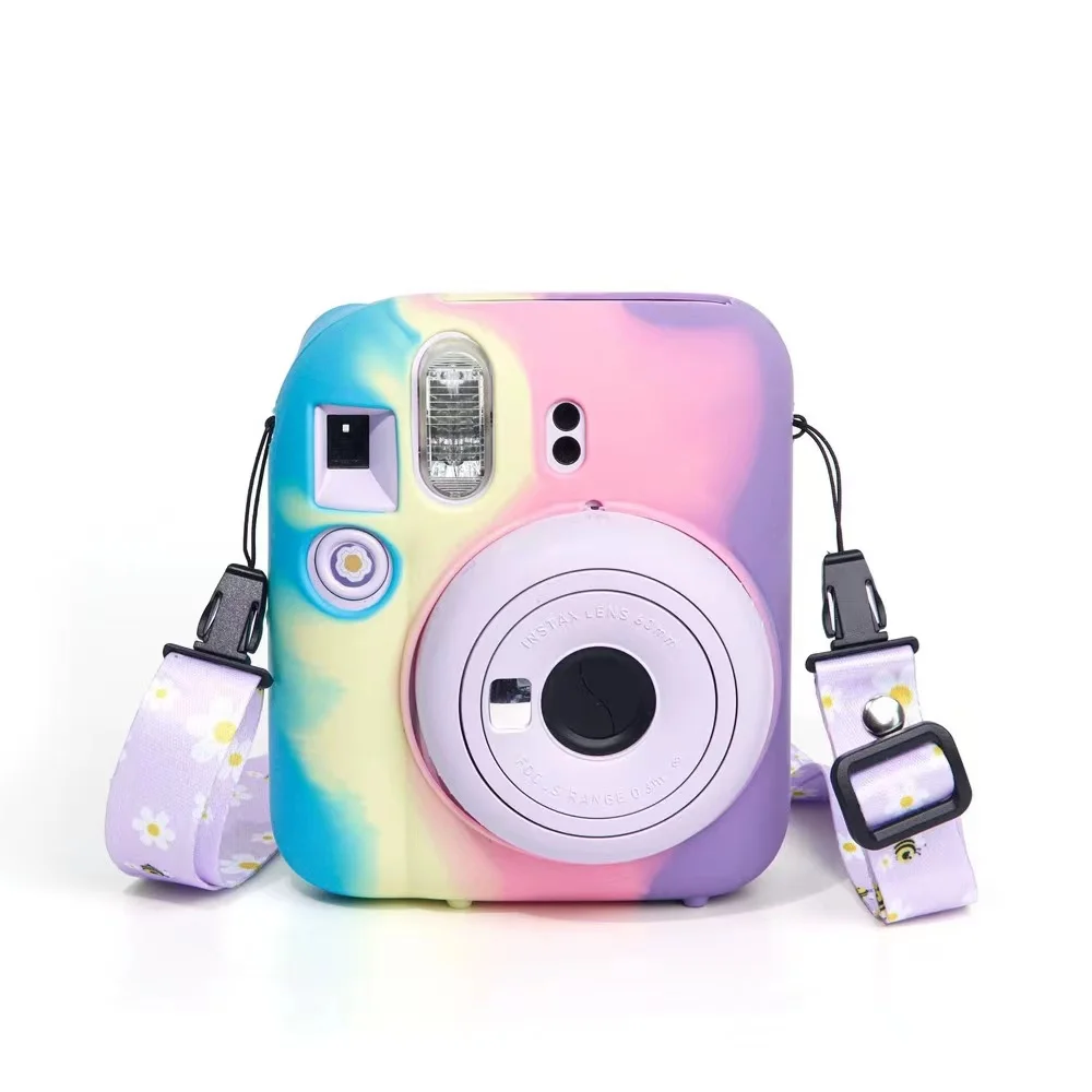 For Fuji Fujifilm Instax Mini 12 Instant Film Camera Protective Soft Silicone Cover Case Bag with Shoulder Strap Accessories