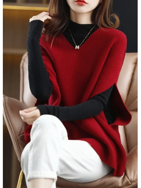 

High-End Camere Knitted Sweater V-Ne Wool Vest Outerwear Casual Loose Fit Regular Length Single Piece Daily Wear