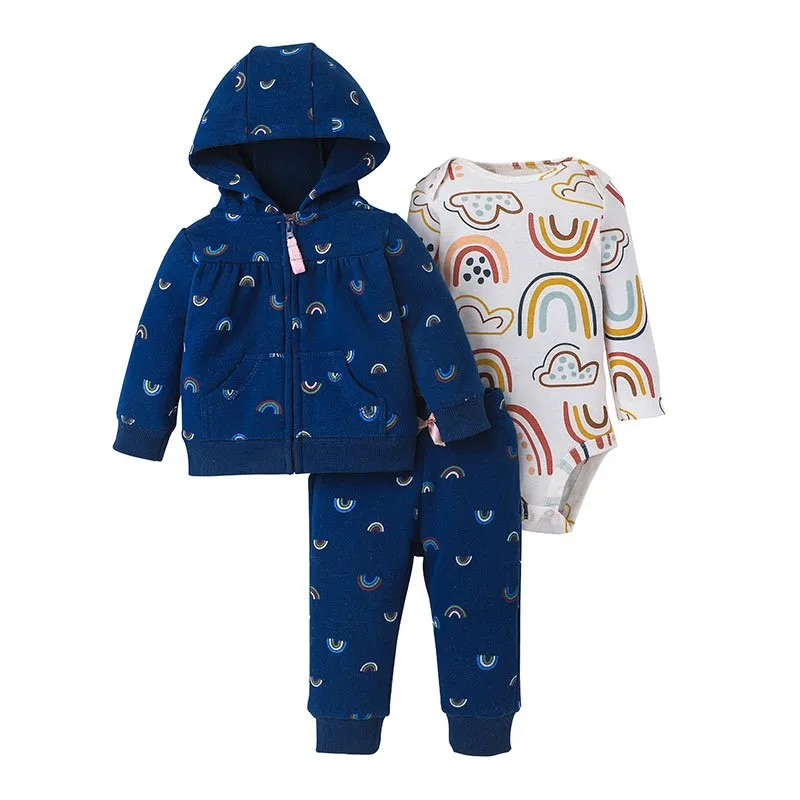 Infant Baby boy girls clothes 2024 Autumn Winter Warm Hooded Coat+Bodysuit+Pants 3 Pieces Bebe Kids Clothing Outfits Sets