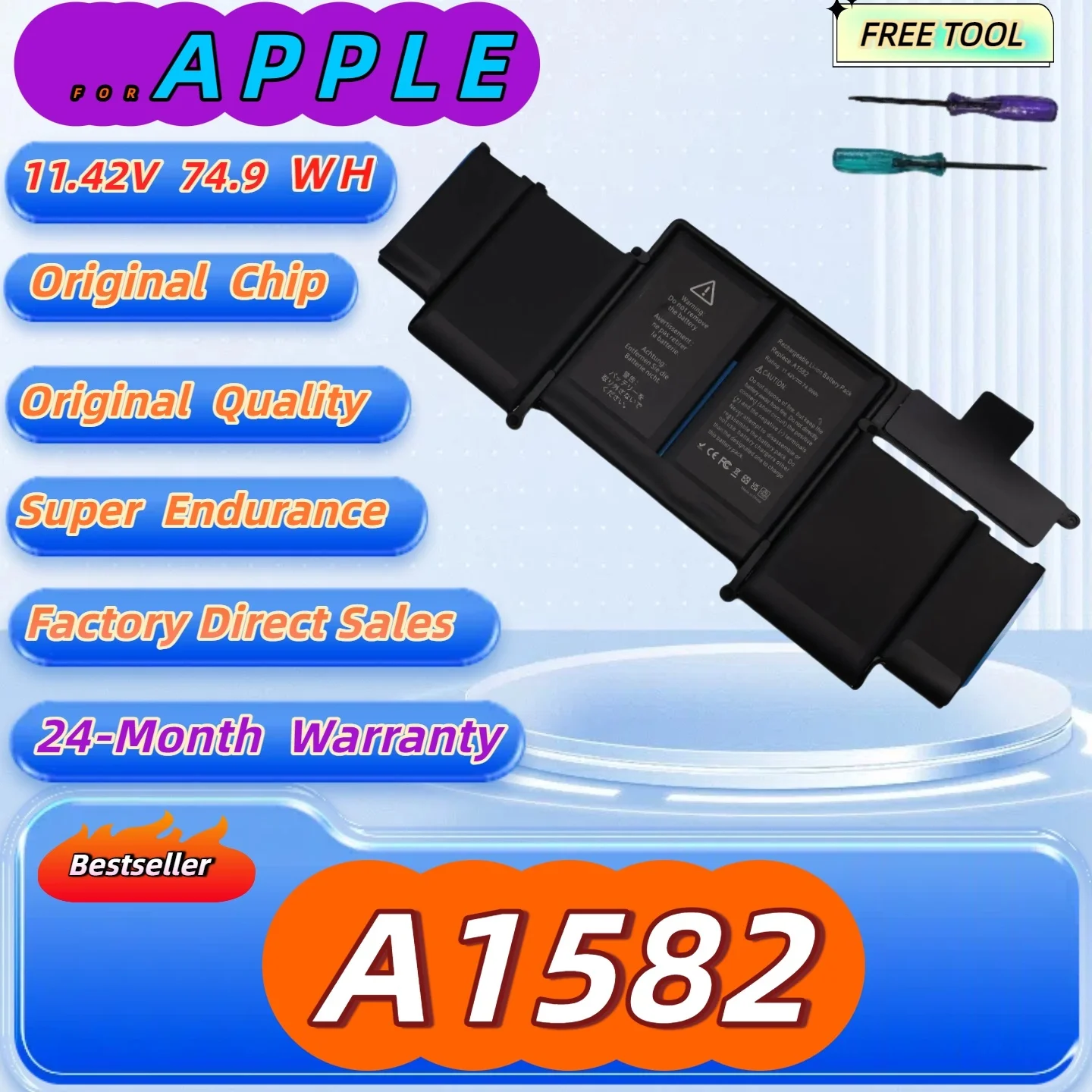 

A1582 Laptop Battery For Macbook Pro 13'' A1502 ME865 ME864 MF839 A1493 Battery 2015 Retina Free Tools