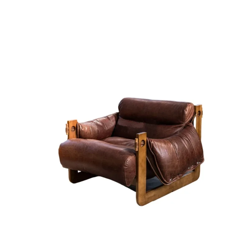 

Medieval single sofa chair French living room home designer casual leather chair