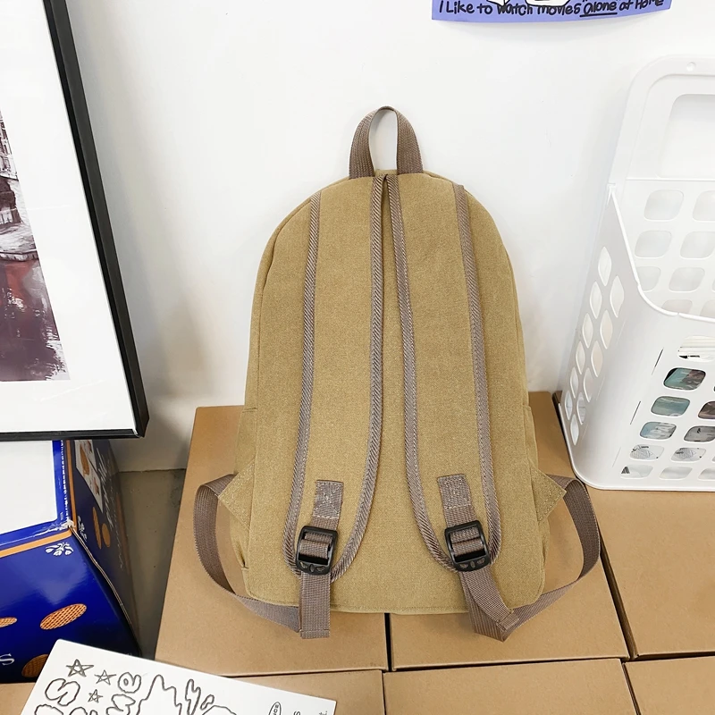 Mochilas de lona preta monocromática unisex, lazer ou viagem sacos, grande capacidade, mochilas escolares simples, pacotes de moda, 100% algodão