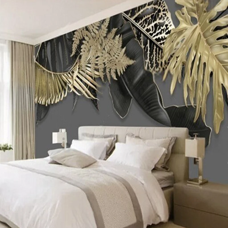 Modern and simple golden leaf hand-painted plant papel tapiz autoadhesivo background wall