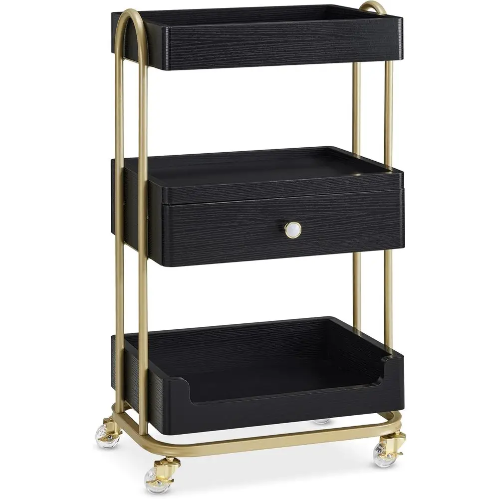 Trolley Cart with Lockable Wheels, Storage Cart for Barber Shops and Spas, 2086 (Black)