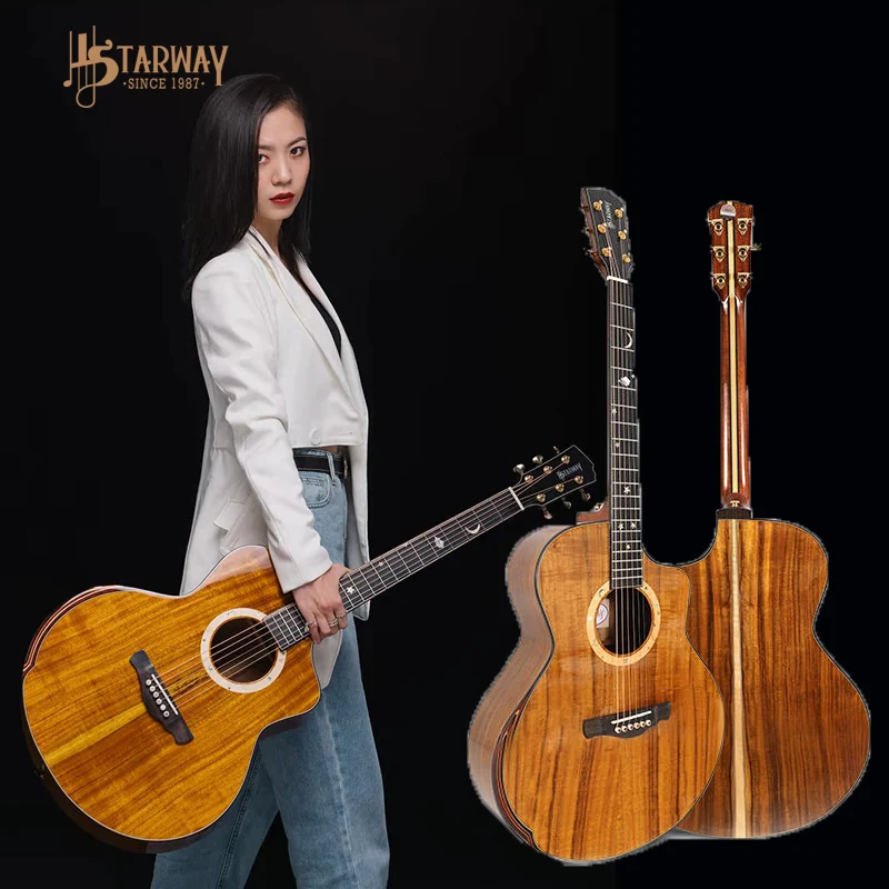 Starway OEM Gs68 Acoustic Guitarra Gradient Matte Professional Folk Cutaway Natural Color 41inch Folk Guitar For Boys And Girls